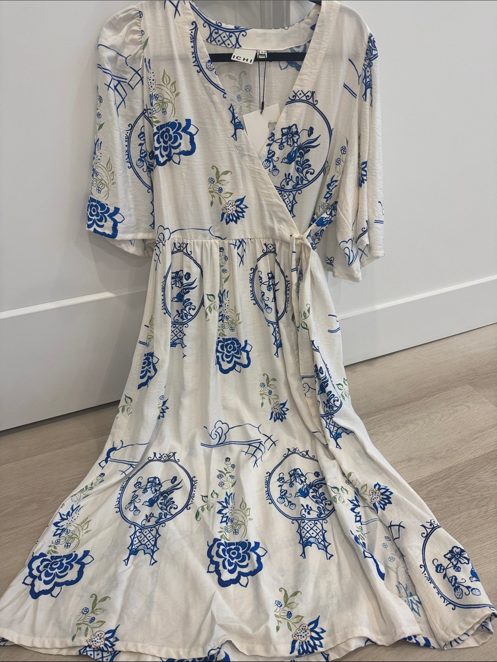 ICHI White & Blue Floral Maxi Wrap Dress - Picture 9 of 9